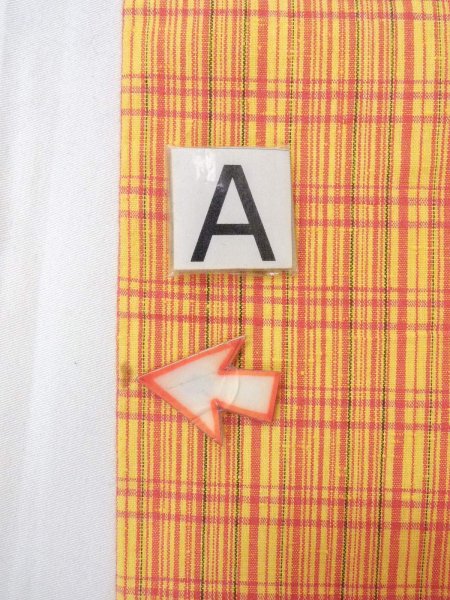 Photo10: O0207P Vintage Japanese Kimono   Yellow HANHABA OBI half width sash Plaid Checks Cotton. (Grade B) (10)