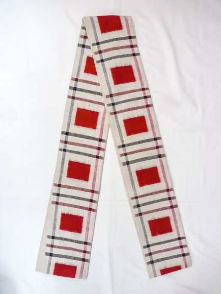 Photo1: O0207Q Vintage Japanese Kimono   Off White HANHABA OBI half width sash Quadrangle Cotton. (Grade B) (1)