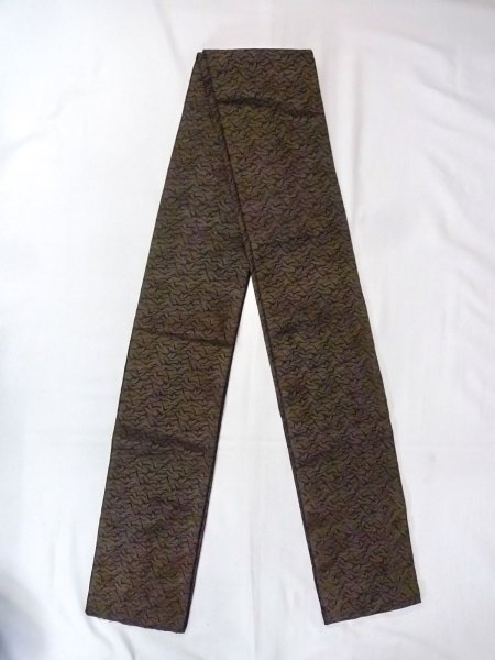Photo1: O0207R Vintage Japanese Kimono  Dark Olive HANHABA OBI half width sash Bird Silk. (Grade D) (1)