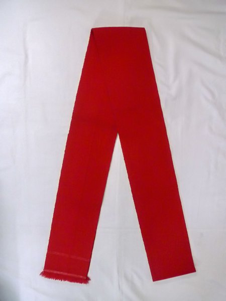 Photo1: O0207S Vintage Japanese Kimono   Red HANHABA OBI half width sash  Wool. (Grade B) (1)