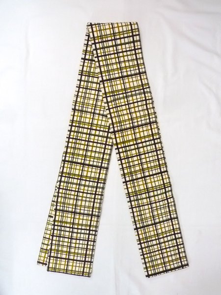 Photo1: O0207T Vintage Japanese Kimono   Off White HANHABA OBI half width sash Plaid Checks Cotton. (Grade C) (1)