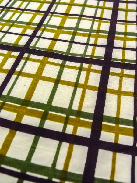 Photo7: O0207T Vintage Japanese Kimono   Off White HANHABA OBI half width sash Plaid Checks Cotton. (Grade C) (7)