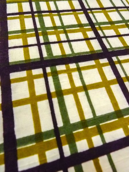 Photo9: O0207T Vintage Japanese Kimono   Off White HANHABA OBI half width sash Plaid Checks Cotton. (Grade C) (9)