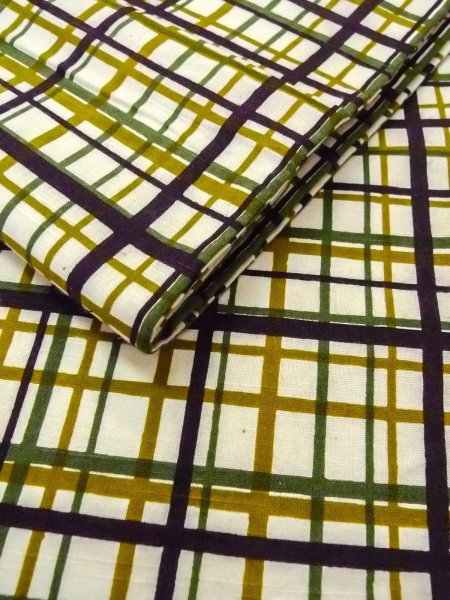Photo10: O0207T Vintage Japanese Kimono   Off White HANHABA OBI half width sash Plaid Checks Cotton. (Grade C) (10)