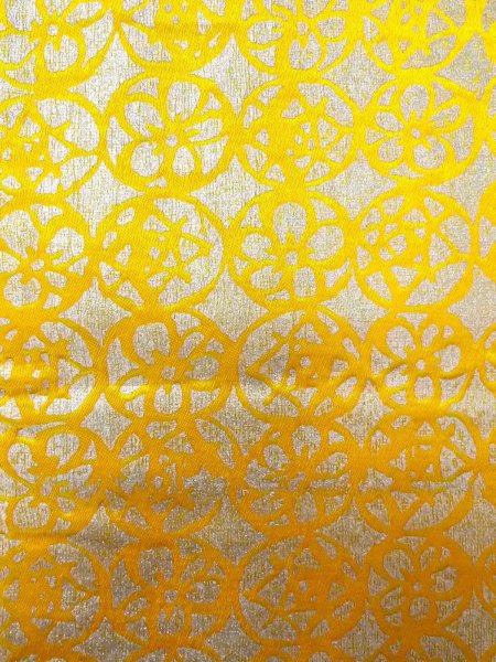 Photo2: O0207V Vintage Japanese Kimono   Yellow HANHABA OBI half width sash Abstract pattern Silk. (Grade A) (2)