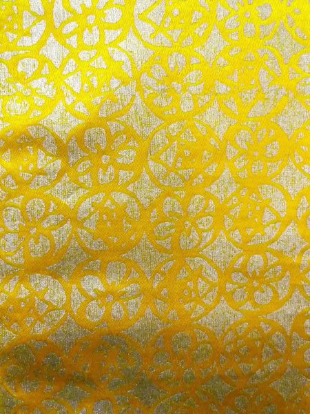 Photo3: O0207V Vintage Japanese Kimono   Yellow HANHABA OBI half width sash Abstract pattern Silk. (Grade A) (3)