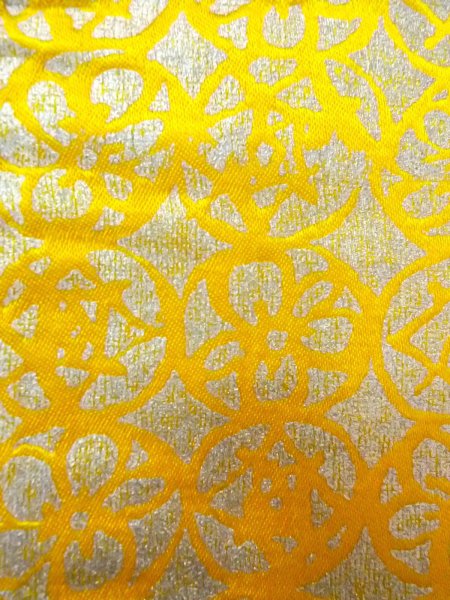 Photo4: O0207V Vintage Japanese Kimono   Yellow HANHABA OBI half width sash Abstract pattern Silk. (Grade A) (4)