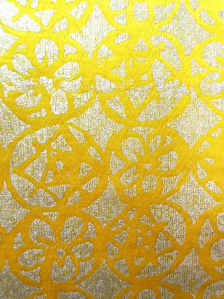 Photo6: O0207V Vintage Japanese Kimono   Yellow HANHABA OBI half width sash Abstract pattern Silk. (Grade A) (6)