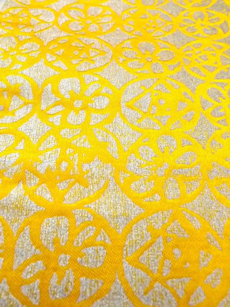 Photo8: O0207V Vintage Japanese Kimono   Yellow HANHABA OBI half width sash Abstract pattern Silk. (Grade A) (8)