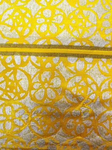 Photo11: O0207V Vintage Japanese Kimono   Yellow HANHABA OBI half width sash Abstract pattern Silk. (Grade A) (11)
