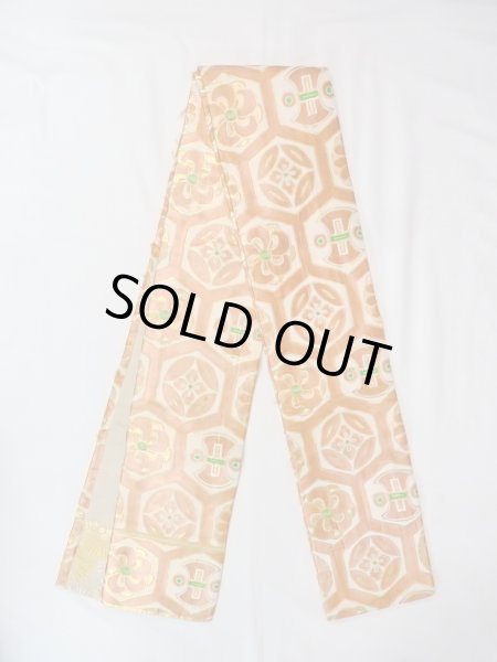 Photo2: O0207W Vintage Japanese Kimono   White HANHABA OBI half width sash Flower circle Silk. (Grade C) (2)