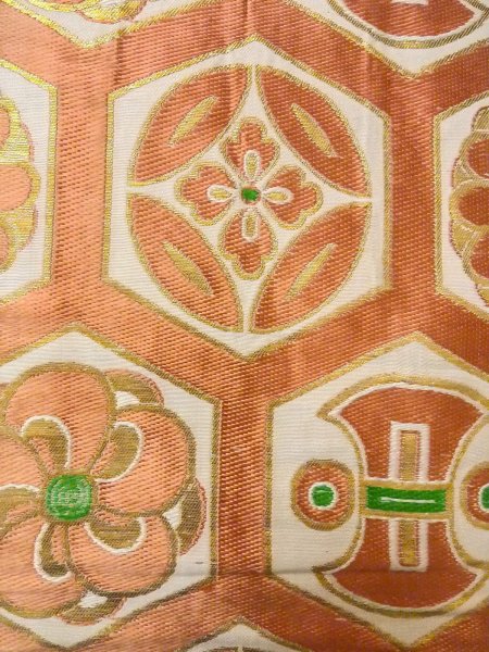 Photo2: O0207W Vintage Japanese Kimono   White HANHABA OBI half width sash Flower circle Silk. (Grade C) (2)