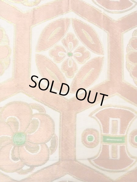 Photo3: O0207W Vintage Japanese Kimono   White HANHABA OBI half width sash Flower circle Silk. (Grade C) (3)