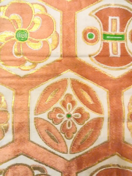 Photo3: O0207W Vintage Japanese Kimono   White HANHABA OBI half width sash Flower circle Silk. (Grade C) (3)