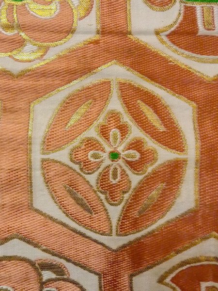Photo4: O0207W Vintage Japanese Kimono   White HANHABA OBI half width sash Flower circle Silk. (Grade C) (4)
