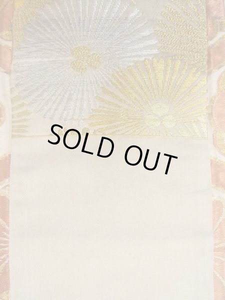 Photo10: O0207W Vintage Japanese Kimono   White HANHABA OBI half width sash Flower circle Silk. (Grade C) (10)