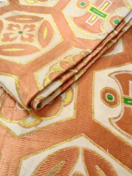 Photo11: O0207W Vintage Japanese Kimono   White HANHABA OBI half width sash Flower circle Silk. (Grade C) (11)