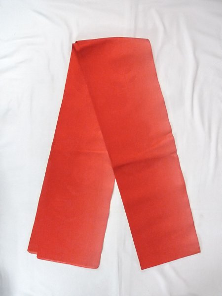 Photo1: O0207X Vintage Japanese Kimono   Red HANHABA OBI half width sash Flower Silk. (Grade C) (1)