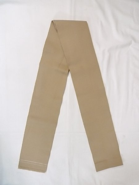 Photo1: O0207Y Vintage Japanese Kimono  Grayish Beige HANHABA OBI half width sash Stripes Wool. (Grade B) (1)