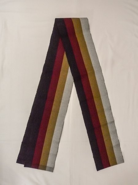 Photo1: O0208C Vintage Japanese Kimono   Multi Color HANHABA OBI half width sash Stripes Silk. (Grade B) (1)