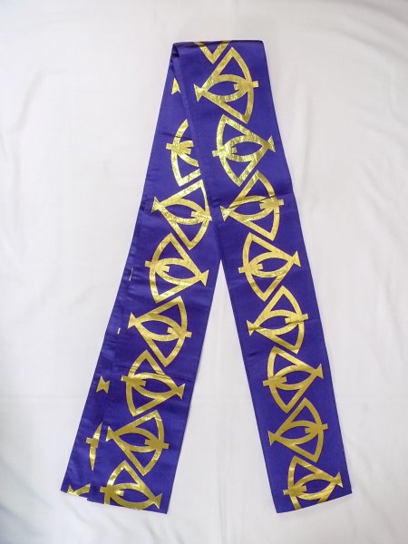 Photo1: O0208D Vintage Japanese Kimono  Shiny Purple HANHABA OBI half width sash Folding fan Silk. (Grade B) (1)