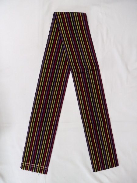 Photo1: O0208E Vintage Japanese Kimono   Multi Color HANHABA OBI half width sash Stripes Wool. (Grade B) (1)