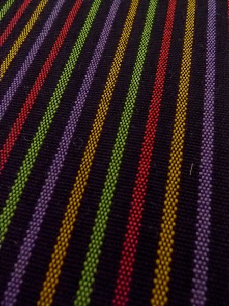 Photo5: O0208E Vintage Japanese Kimono   Multi Color HANHABA OBI half width sash Stripes Wool. (Grade B) (5)