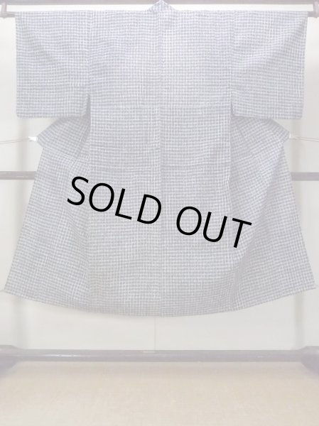 Photo1: O0218C Vintage Japanese kimono  Bluish Gray Men's Yukata for men / Cotton. Parallel Cross   (Grade C) (1)