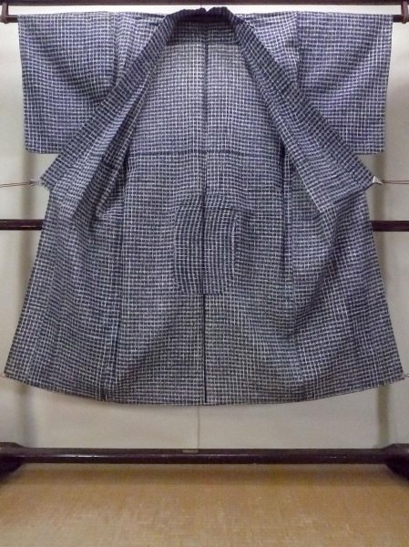 Photo2: O0218C Vintage Japanese kimono  Bluish Gray Men's Yukata for men / Cotton. Parallel Cross   (Grade C) (2)
