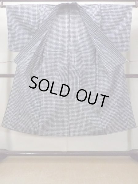 Photo2: O0218C Vintage Japanese kimono  Bluish Gray Men's Yukata for men / Cotton. Parallel Cross   (Grade C) (2)