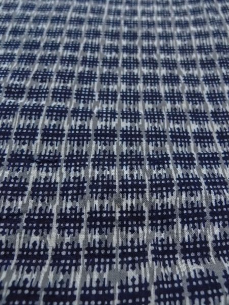 Photo9: O0218C Vintage Japanese kimono  Bluish Gray Men's Yukata for men / Cotton. Parallel Cross   (Grade C) (9)