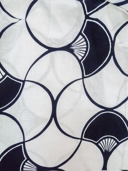 Photo3: O0218I Vintage Japanese kimono   White YUKATA summer(made in Japan) for women / Cotton. Folding fan   (Grade C) (3)