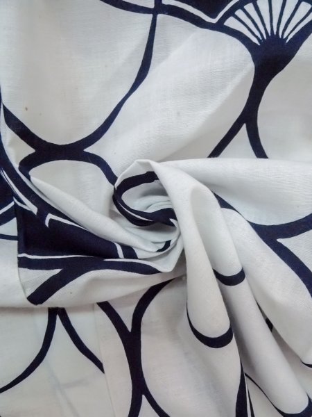 Photo12: O0218I Vintage Japanese kimono   White YUKATA summer(made in Japan) for women / Cotton. Folding fan   (Grade C) (12)