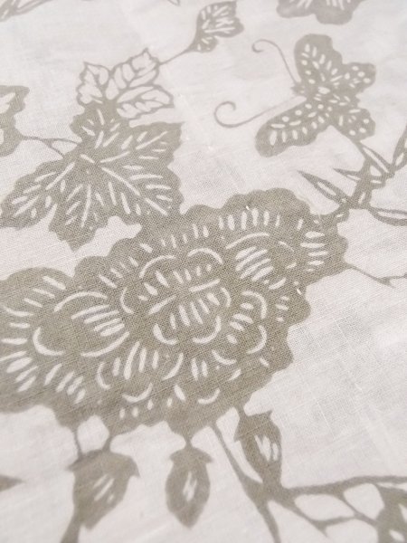 Photo10: O0218M Vintage Japanese kimono  Light Beige YUKATA summer(made in Japan) for women / Cotton. Peony,   (Grade C) (10)