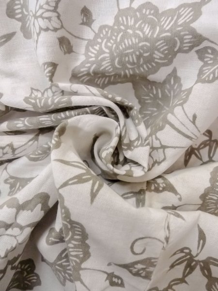 Photo12: O0218M Vintage Japanese kimono  Light Beige YUKATA summer(made in Japan) for women / Cotton. Peony,   (Grade C) (12)