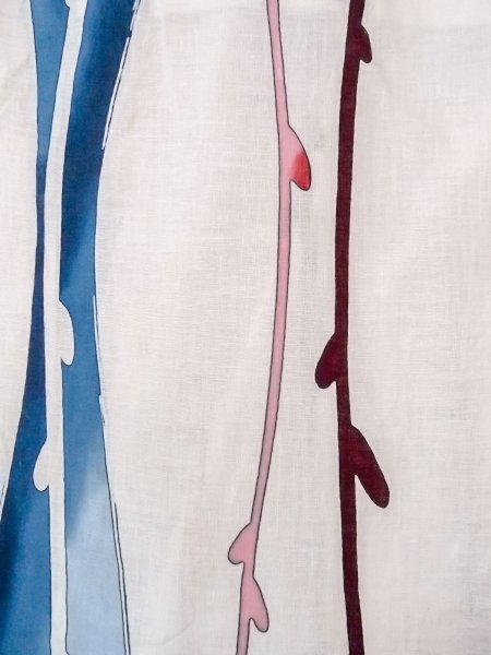 Photo4: O0218N Vintage Japanese kimono   Off White YUKATA summer(made in Japan) for women / Cotton/hemp Abstract pattern Stains all over.  (Grade D) (4)