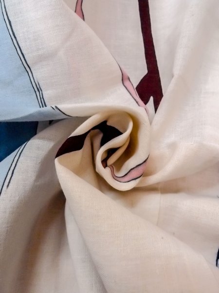 Photo12: O0218N Vintage Japanese kimono   Off White YUKATA summer(made in Japan) for women / Cotton/hemp Abstract pattern Stains all over.  (Grade D) (12)