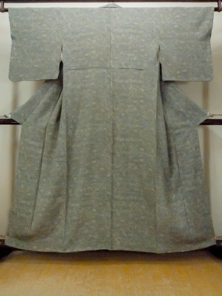 Photo1: O0218Q Vintage Japanese kimono  Dark Olive KOMON dyed for women / Silk. Chrysanthemum,   (Grade B) (1)