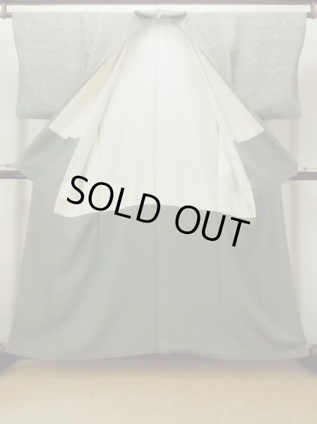 Photo2: O0218Q Vintage Japanese kimono  Dark Olive KOMON dyed for women / Silk. Chrysanthemum,   (Grade B) (2)