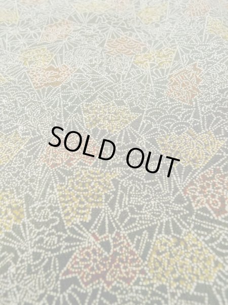 Photo9: O0218Q Vintage Japanese kimono  Dark Olive KOMON dyed for women / Silk. Chrysanthemum,   (Grade B) (9)