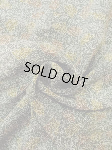 Photo11: O0218Q Vintage Japanese kimono  Dark Olive KOMON dyed for women / Silk. Chrysanthemum,   (Grade B) (11)