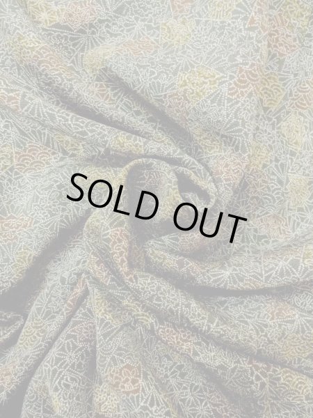 Photo12: O0218Q Vintage Japanese kimono  Dark Olive KOMON dyed for women / Silk. Chrysanthemum,   (Grade B) (12)