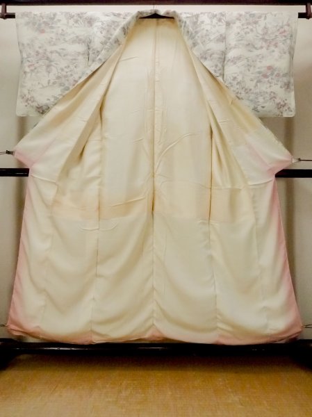 Photo2: O0218R Vintage Japanese kimono  Grayish Light Blue KOMON dyed for women / Silk. SAKURA cherry blossom,   (Grade C) (2)