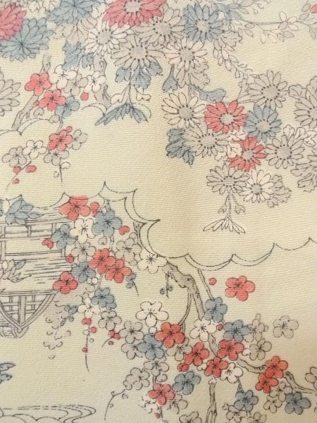 Photo5: O0218R Vintage Japanese kimono  Grayish Light Blue KOMON dyed for women / Silk. SAKURA cherry blossom,   (Grade C) (5)