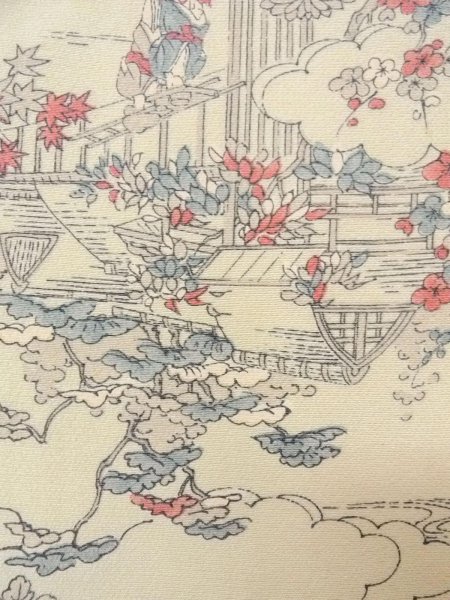 Photo6: O0218R Vintage Japanese kimono  Grayish Light Blue KOMON dyed for women / Silk. SAKURA cherry blossom,   (Grade C) (6)