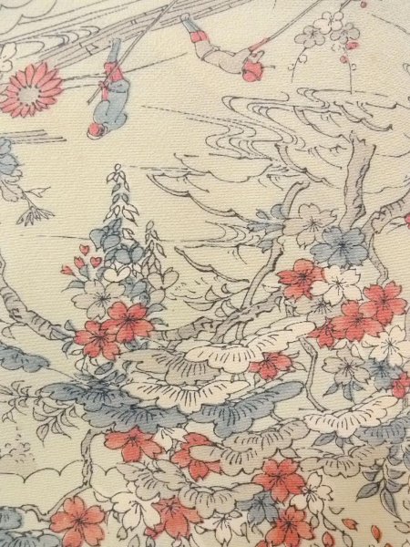 Photo7: O0218R Vintage Japanese kimono  Grayish Light Blue KOMON dyed for women / Silk. SAKURA cherry blossom,   (Grade C) (7)