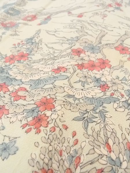 Photo8: O0218R Vintage Japanese kimono  Grayish Light Blue KOMON dyed for women / Silk. SAKURA cherry blossom,   (Grade C) (8)