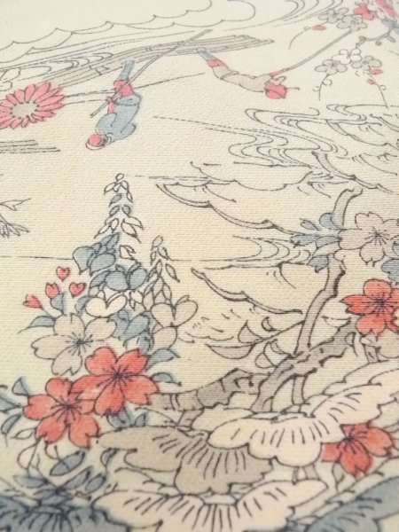 Photo9: O0218R Vintage Japanese kimono  Grayish Light Blue KOMON dyed for women / Silk. SAKURA cherry blossom,   (Grade C) (9)