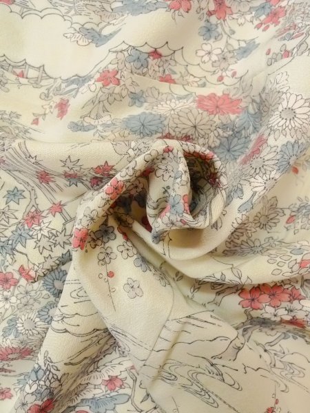 Photo11: O0218R Vintage Japanese kimono  Grayish Light Blue KOMON dyed for women / Silk. SAKURA cherry blossom,   (Grade C) (11)