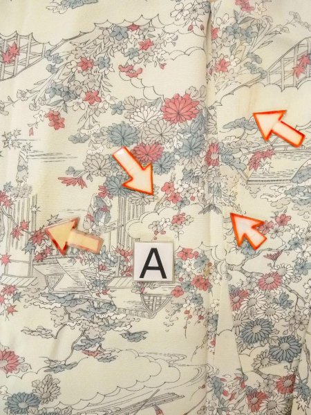 Photo14: O0218R Vintage Japanese kimono  Grayish Light Blue KOMON dyed for women / Silk. SAKURA cherry blossom,   (Grade C) (14)